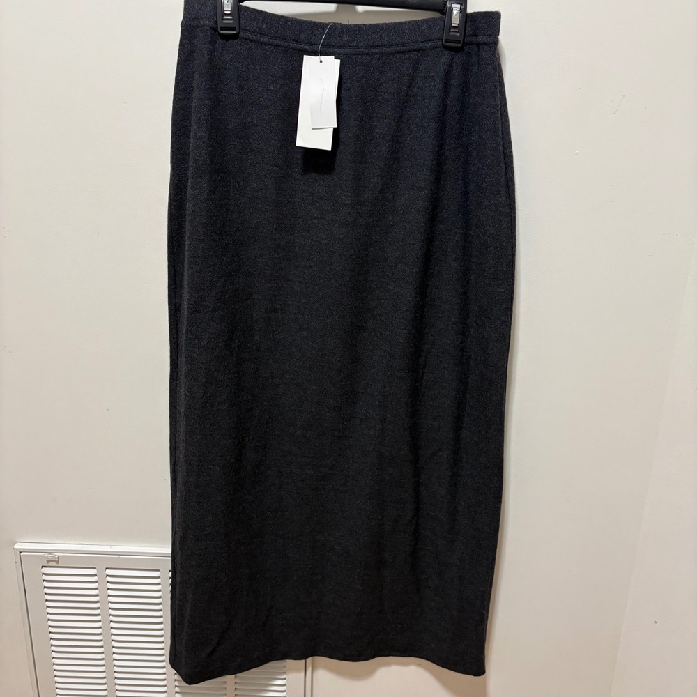 NWT Eileen Fisher Wool Straight Maxi Skirt Women Charcoal Gray Large BKW-S36